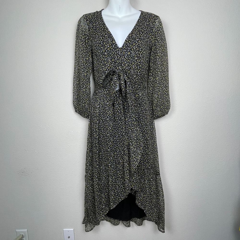 Abercrombie & Fitch S Floral Midi Dress Ruffle Long Sleeve Cutout Wedding Guest